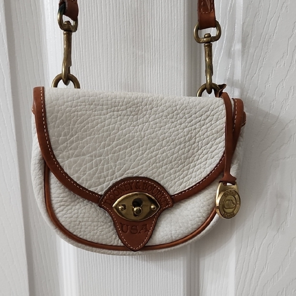 Dooney & Bourke White and Tan Leather Crossbody Bag